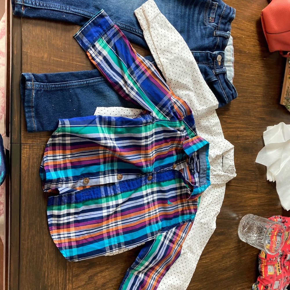 2 Button up and jeans.